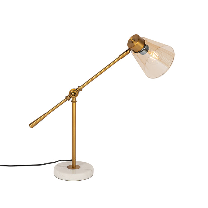 QAZQA Art Deco tafellamp brons met marmer en amber glas - Nina