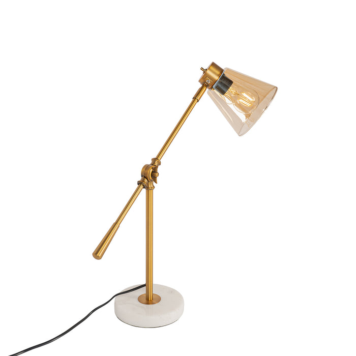 QAZQA Art Deco tafellamp brons met marmer en amber glas - Nina