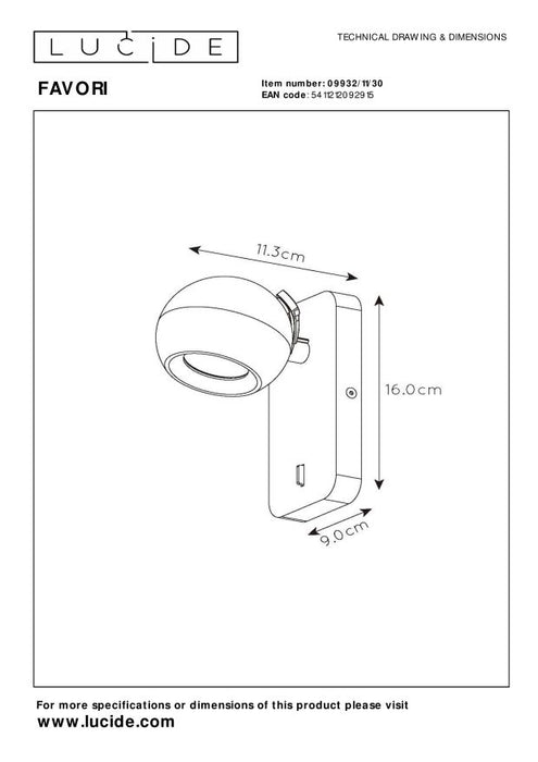 Lucide FAVORI Wandspot - Zwart