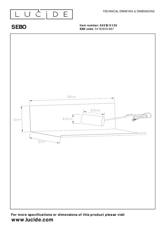Lucide SEBO Bedlamp - Zwart