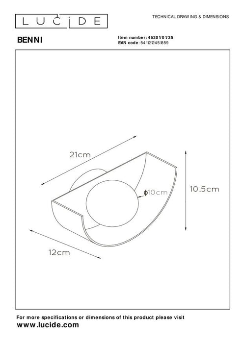 Lucide BENNI Wandlamp - Blauw