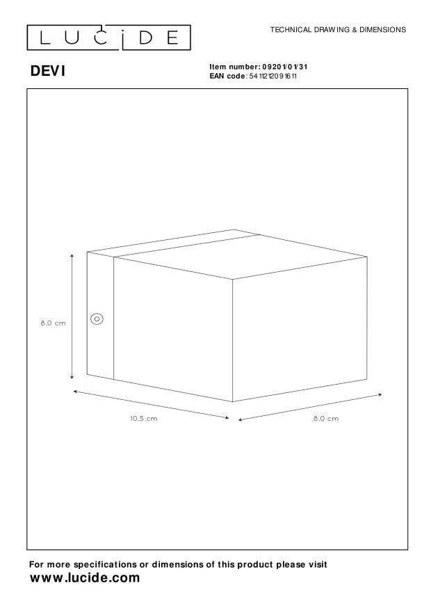 Lucide DEVI Wandlamp - Wit