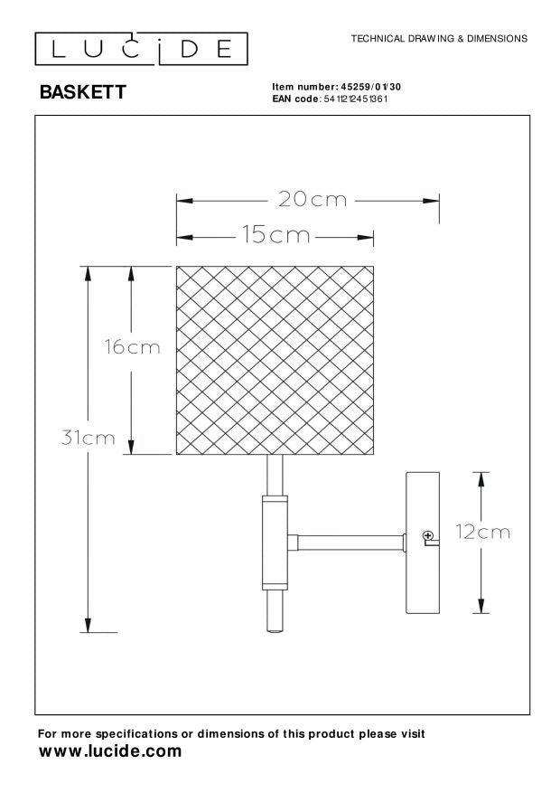 Lucide BASKETT Wandlamp - Zwart
