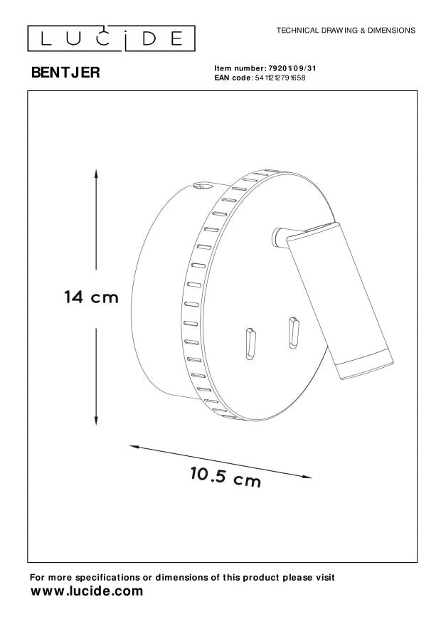 Lucide BENTJER Bedlamp - Wit