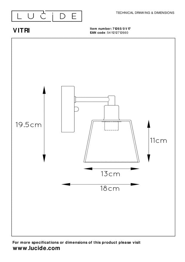 Lucide VITRI Wandlamp 1xE14 - Koper
