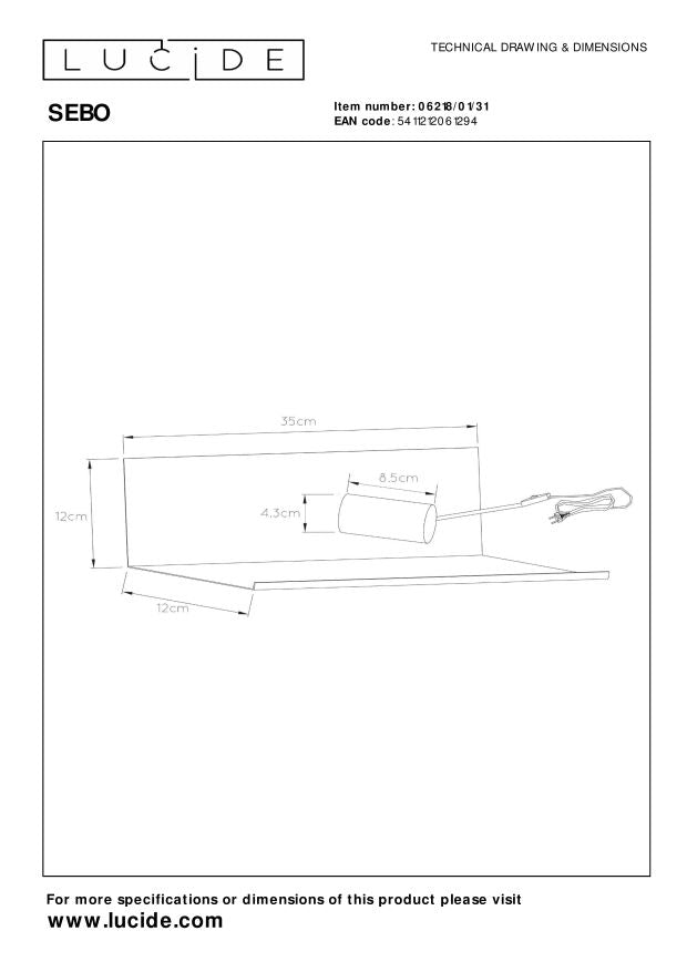 Lucide SEBO Bedlamp - Wit