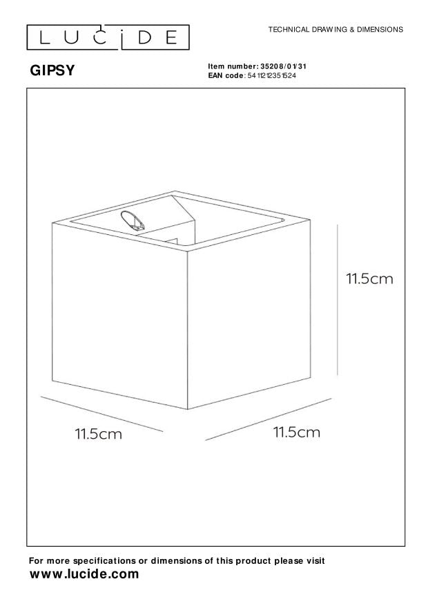 Lucide GIPSY Wandlamp - Wit