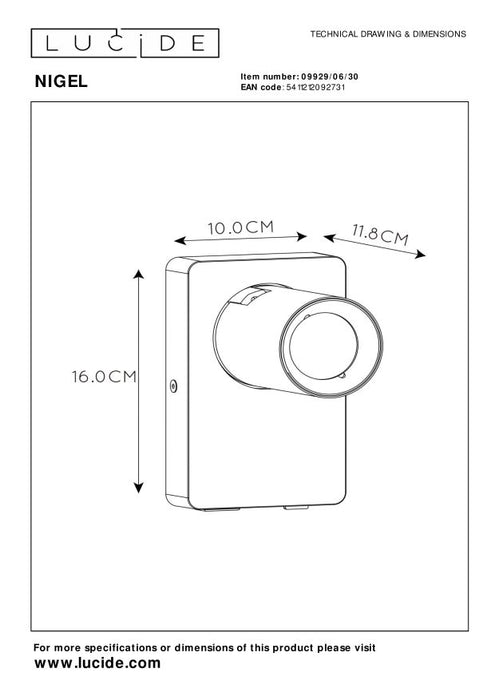 Lucide NIGEL Bedlamp - Zwart
