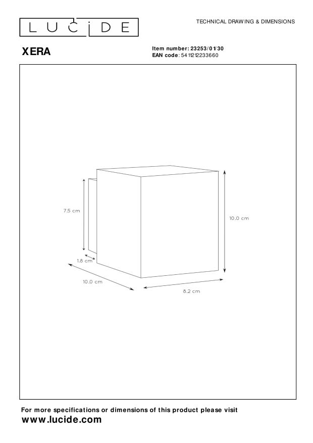 Lucide XERA Wandlamp - Zwart