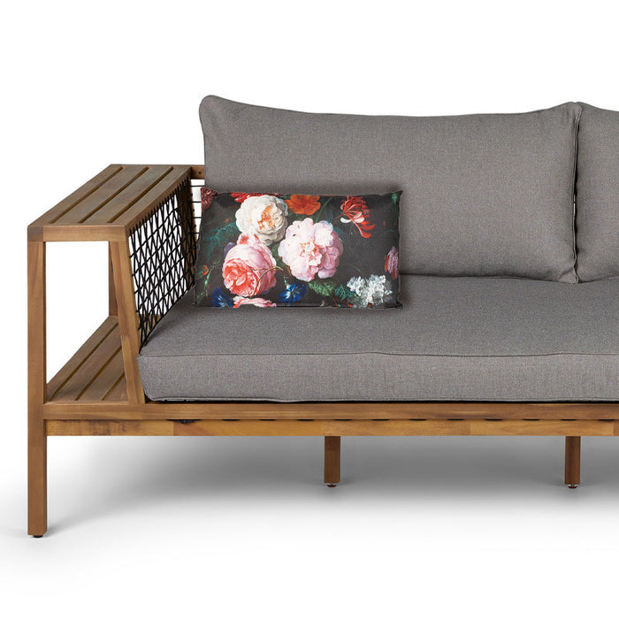 Anna's collection buitenkussen bloem - Zwart|roze - 30 x 50 cm