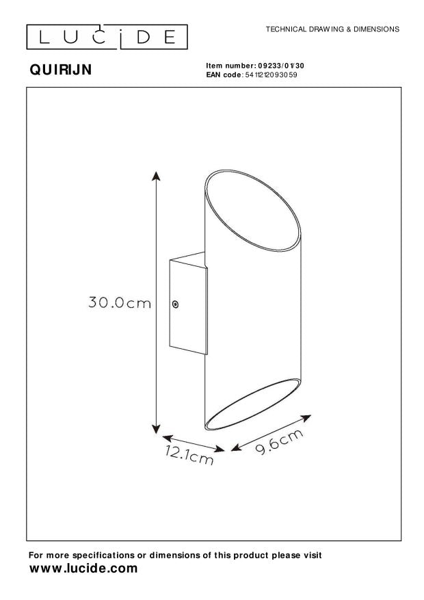 Lucide QUIRIJN Wandlamp - Zwart