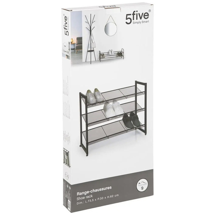 5Five Schoenenrek - 9 paar schoenen - zwart - metaal - 72 x 62 cm