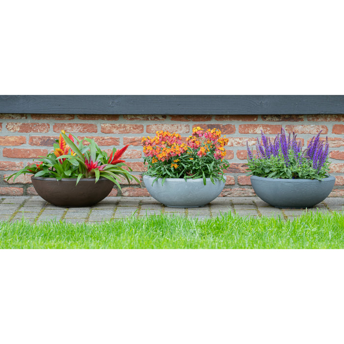 Mega Collections Plantenpot - schaal - kunststof - grijs - D38 x H14 c