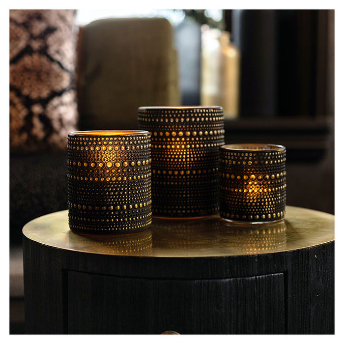Countryfield theelichthouder|kaarsenhouder - zwart|goud - H8 cm
