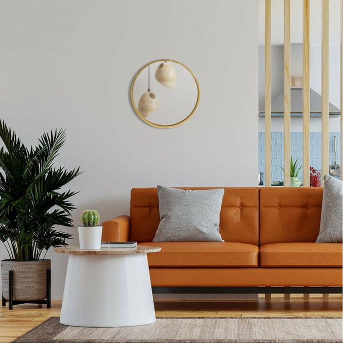 Wandspiegel - rond - hout - goudkleurig - 30 cm