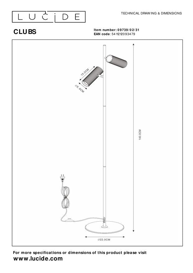 Lucide CLUBS Vloerlamp - Wit