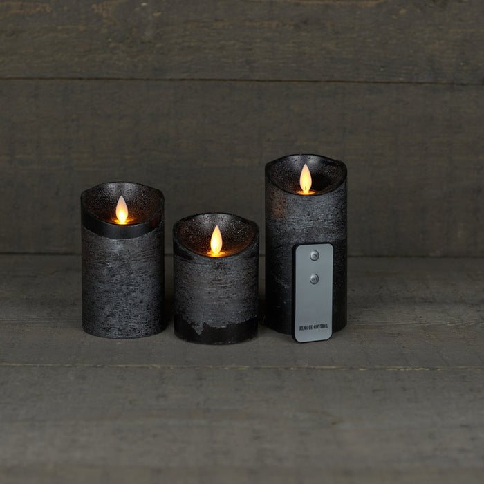 Anna's Collection Stompkaarsen - 3x - antraciet grijs - LED