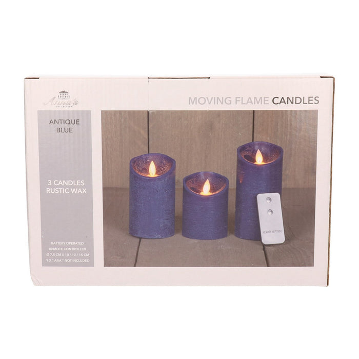 Anna's Collection Stompkaarsen - 3x - donkerblauw - LED kaarsen