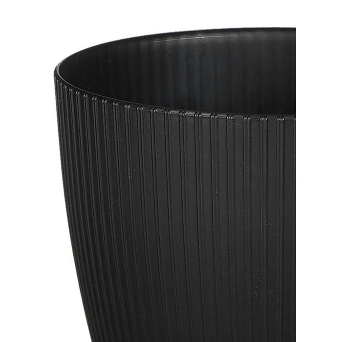 Mica Decorations Plantenpot - kunststof - zwart|ribbels- 19x19 cm