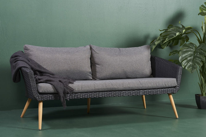 Lisomme Fien rotan tuinbank zwart - Met zitkussens