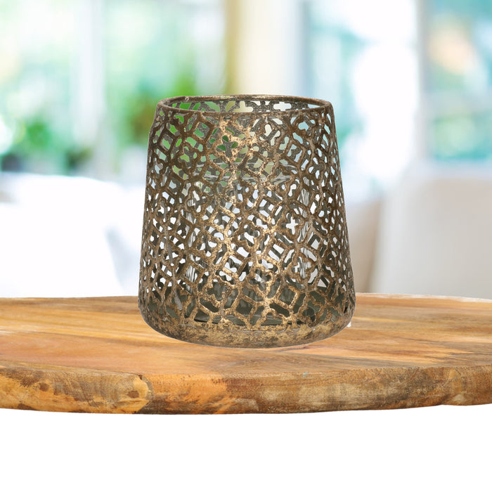 Countryfield Luxe theelichthouder - metaal - brons - D10 x H11 cm