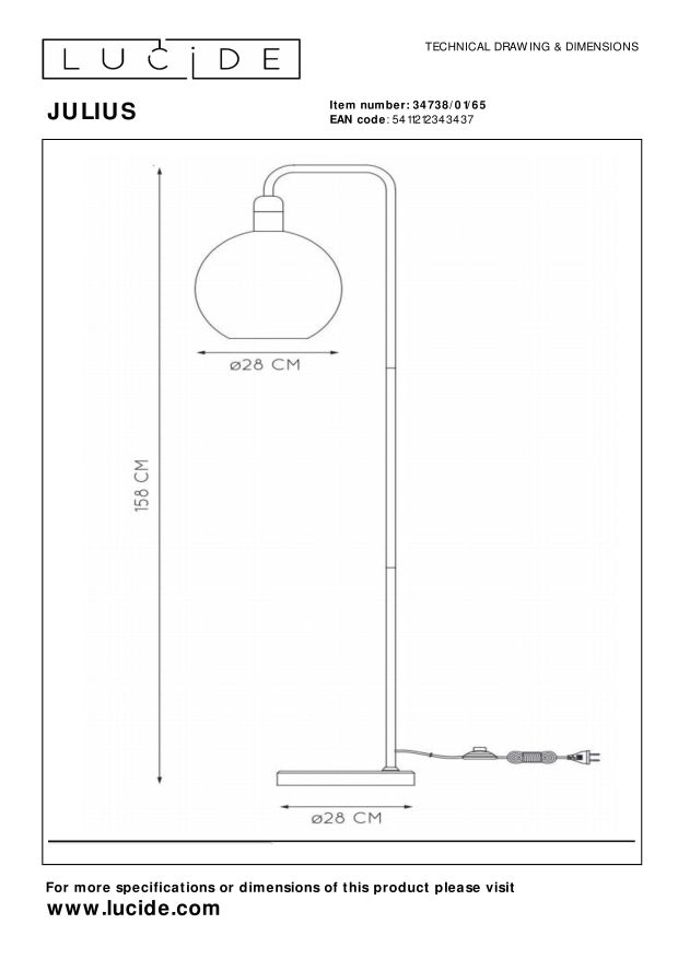 Lucide JULIUS Vloerlamp - Fumé