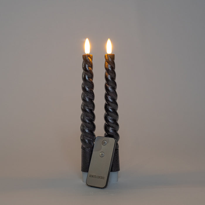 Anna Collection LED swirl dinerkaarsen - 2x st - zwart - 23 cm