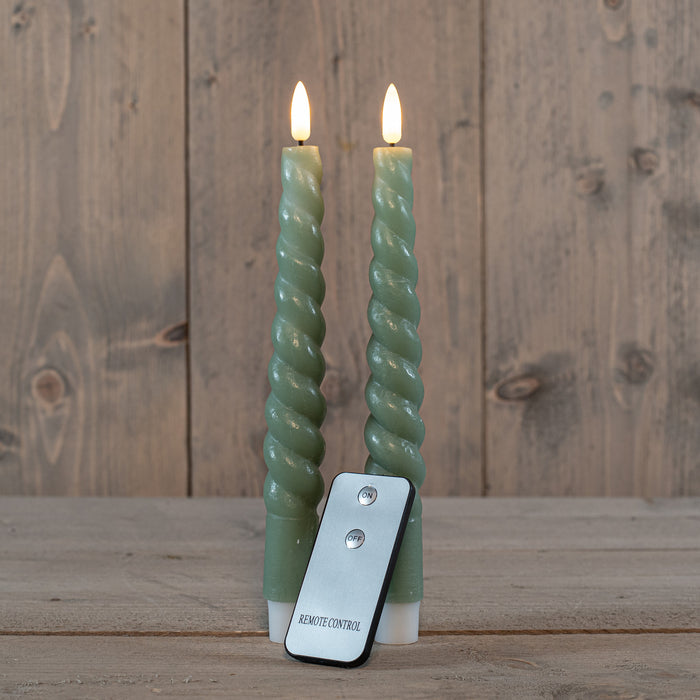 Anna Collection LED swirl dinerkaarsen - 2x st - jade groen - 23 cm