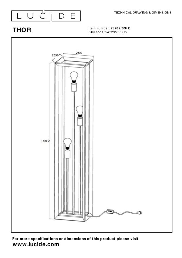 Lucide THOR Vloerlamp 3xE27 - Grijs ijzer
