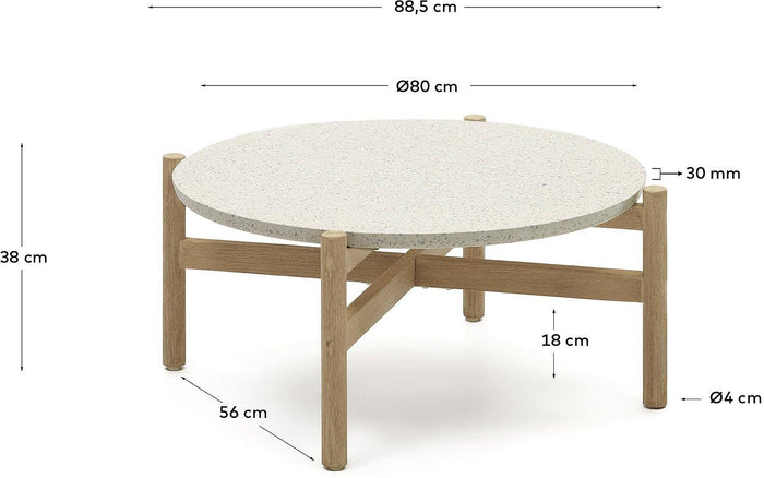 Kave Home - Pola salontafel in cement en eucalyptus massief hout Ø