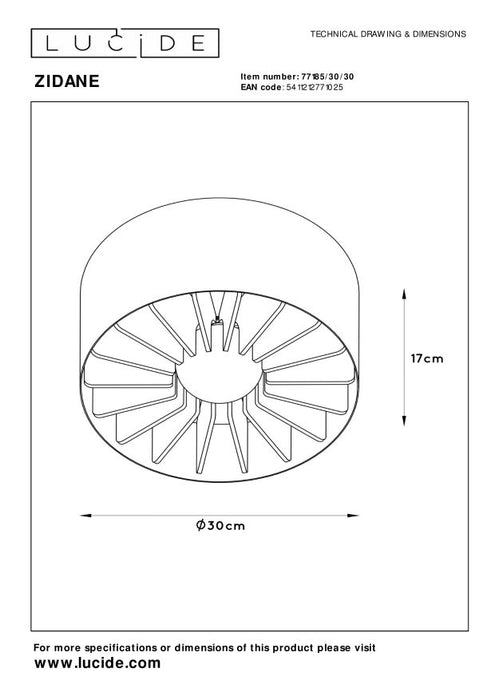 Lucide ZIDANE Plafonnière 1xE27 - Zwart