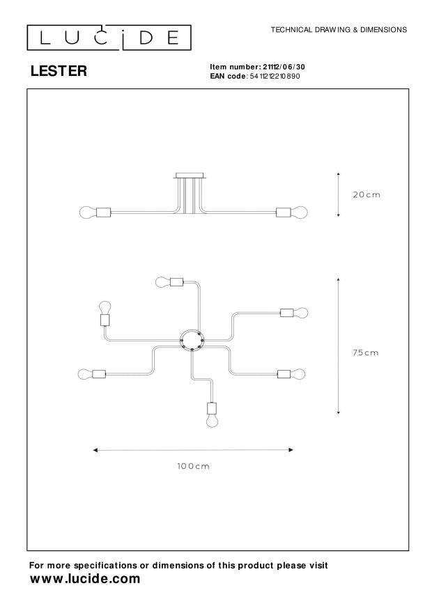 Lucide LESTER Plafonnière - Zwart