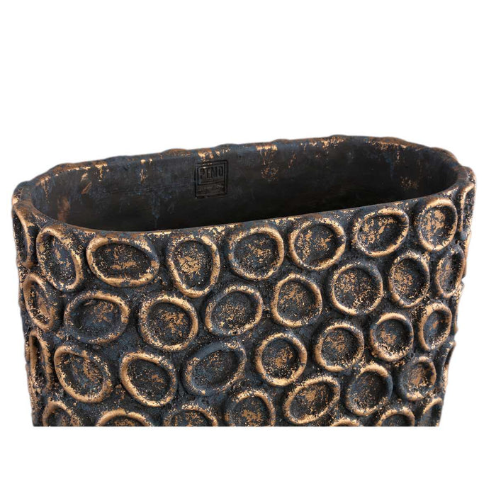 PTMD Sturdy Black cement pot oval gold circles L