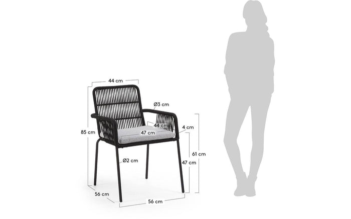 Kave Home - Samanta stoel in zwart touw en gegalvaniseerde stalen