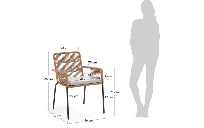 Kave Home - Samanta stoel in beige touw en gegalvaniseerde stalen