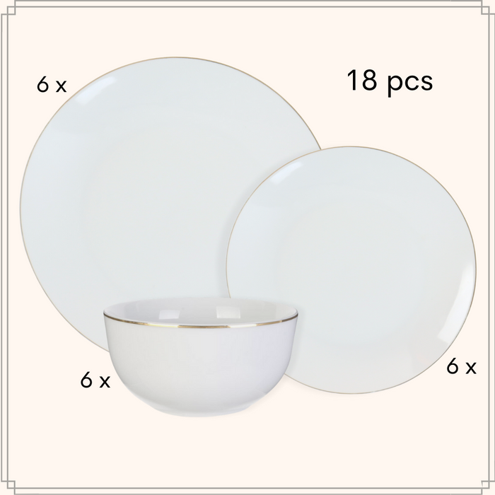 OTIX Serviesset Bordenset 6 persoons 18-delig Wit met Gouden rand P...