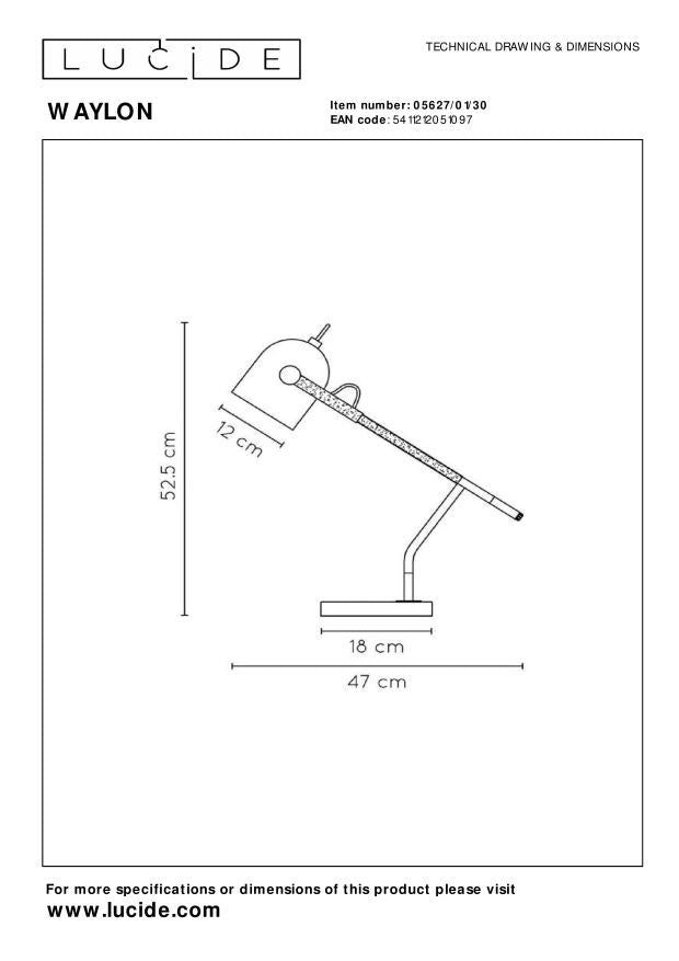 Lucide WAYLON Bureaulamp - Zwart