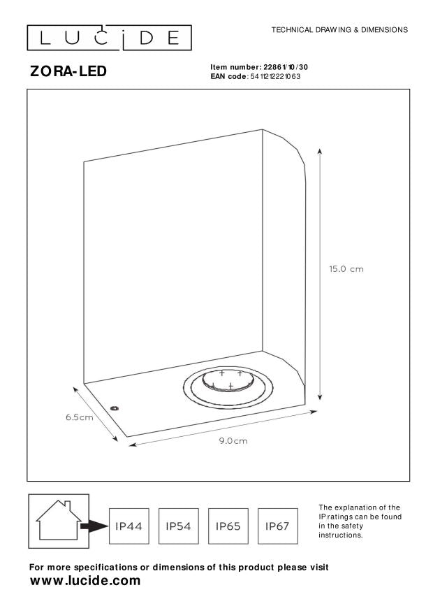 Lucide ZORA-LED Wandspot - Zwart