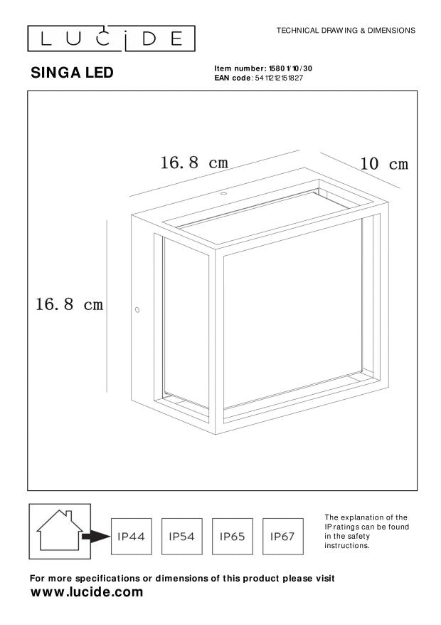Lucide SINGA LED Wandlamp - Zwart