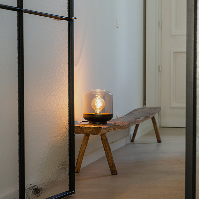 QAZQA Design tafellamp zwart met goud en smoke glas - Kyan