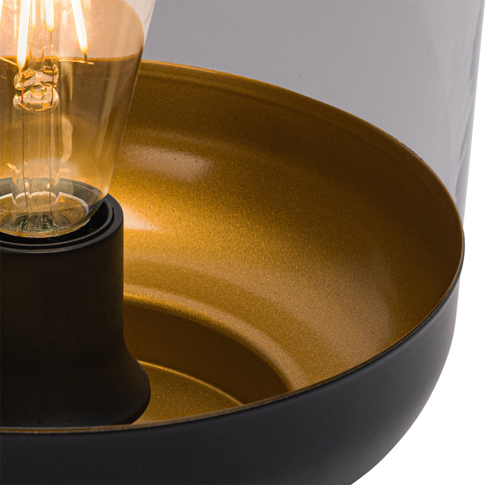 QAZQA Design tafellamp zwart met goud en smoke glas - Kyan