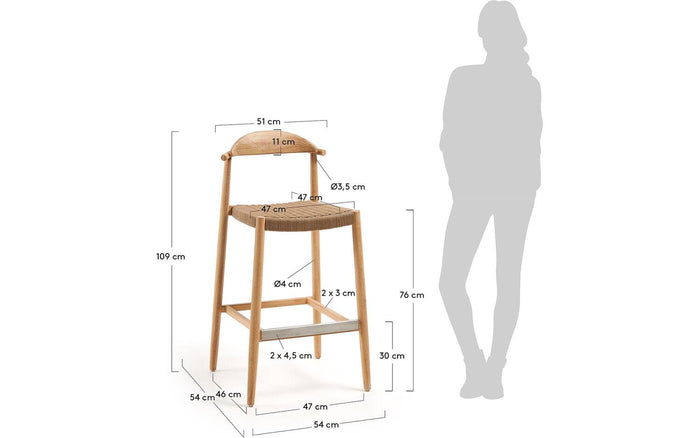 Kave Home - Nina massief acaciahouten kruk hoogte 76 cm