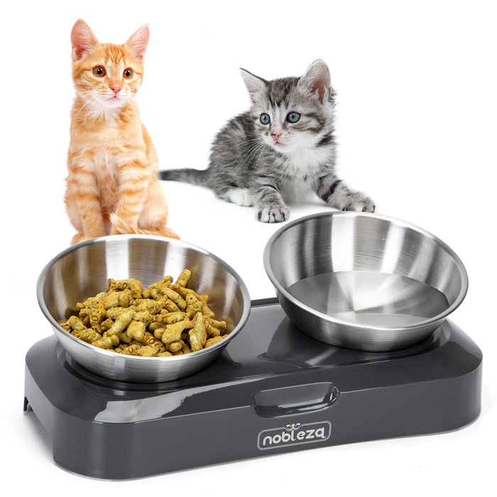 Nobleza Katten voerbakjes - ergonomische dubbele voerbak- Zwart- RVS