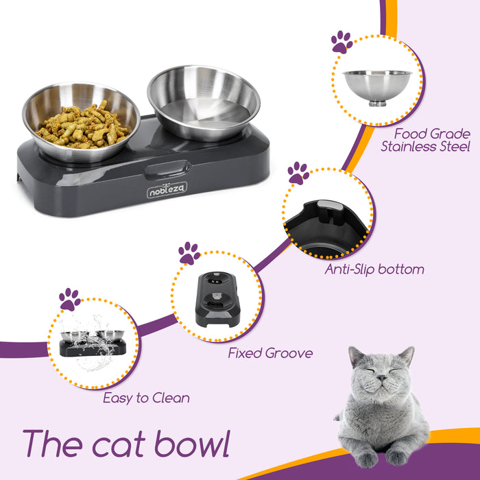 Nobleza Katten voerbakjes - ergonomische dubbele voerbak- Zwart- RVS