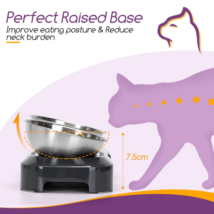 Nobleza Katten voerbakjes - ergonomische dubbele voerbak- Zwart- RVS