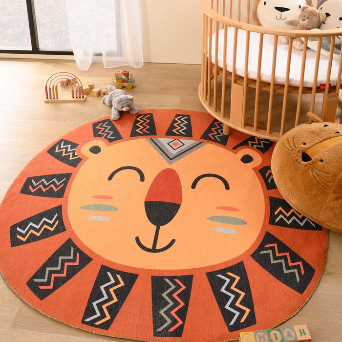 Amiah Vloerkleed leeuw kinderkamer - Wasbaar terra - 107x120 cm