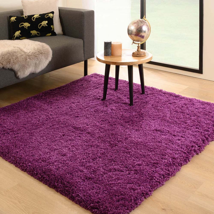 Tapeso Vierkant hoogpolig vloerkleed - Cozy Shaggy - paars - 140x140