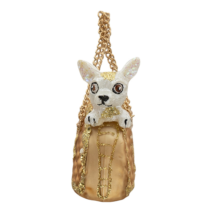 Clayre & Eef Kersthanger Hond 8x4x8 cm Goudkleurig Glas Kerstbal