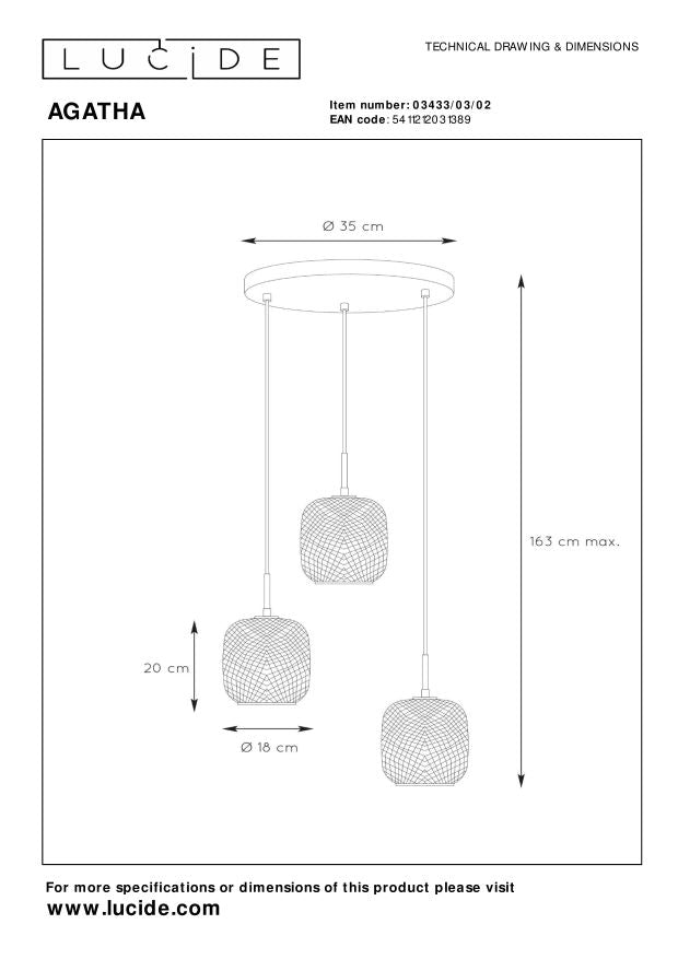 Lucide AGATHA Hanglamp 3xE27 - Mat Goud | Messing