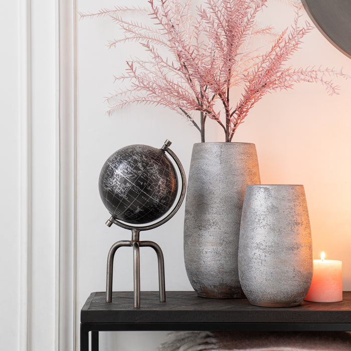 J-Line vaas Oneffen Ruw - keramiek - zilver - small - 31 cm